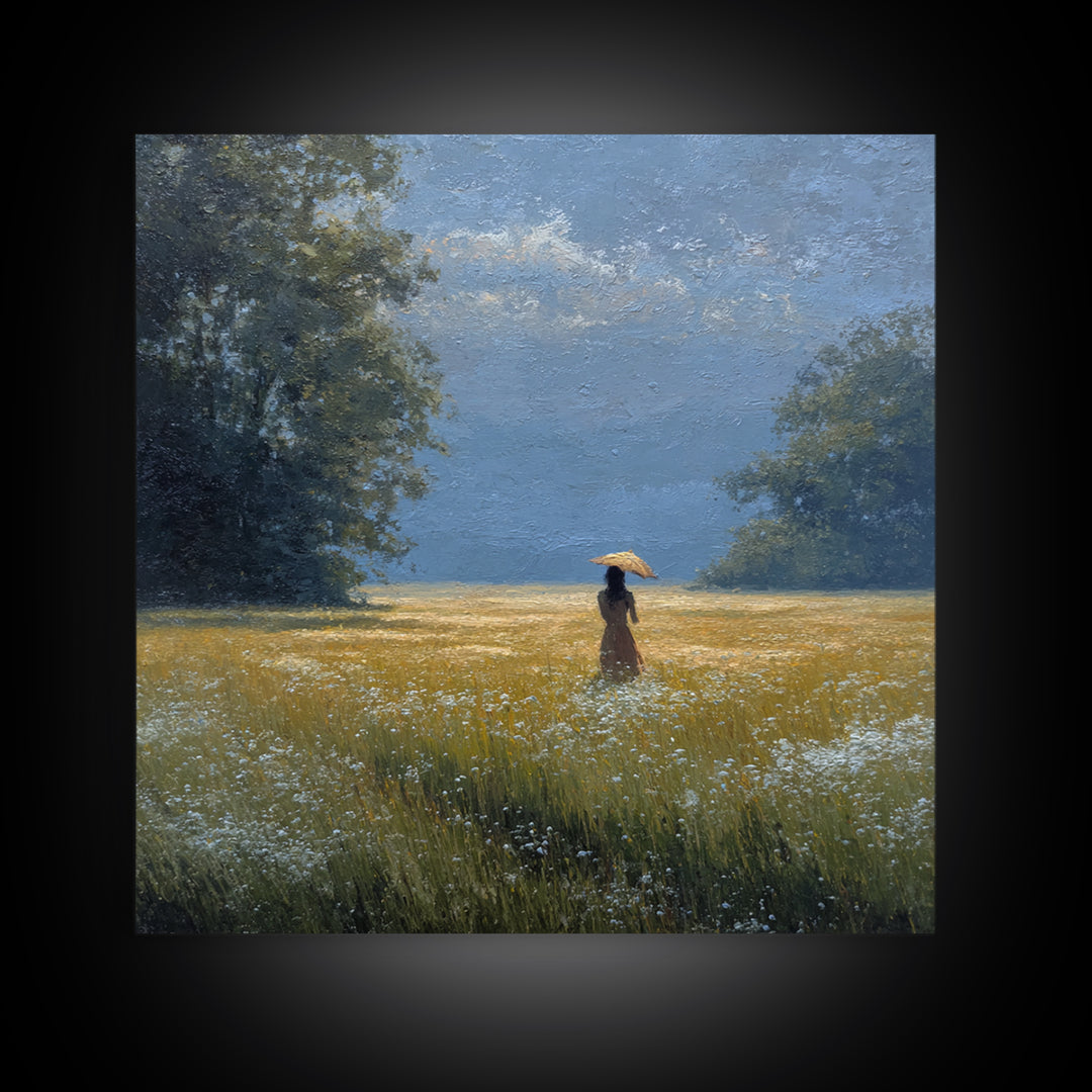 Woman with Parasol in Breezy Meadow Canvas Print, Impressionist Art, Painting, Living Room Decor, Fine Art, Impression, IMP-1x1-99