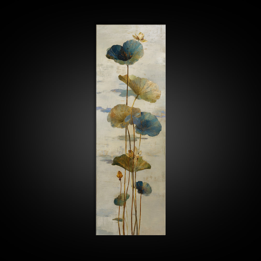Water Lilies Floating on a Sunlit Pond Canvas Print, Impressionist Art, Minimalist Decor, Living Room Decor, Impression, IMP-1x3-13