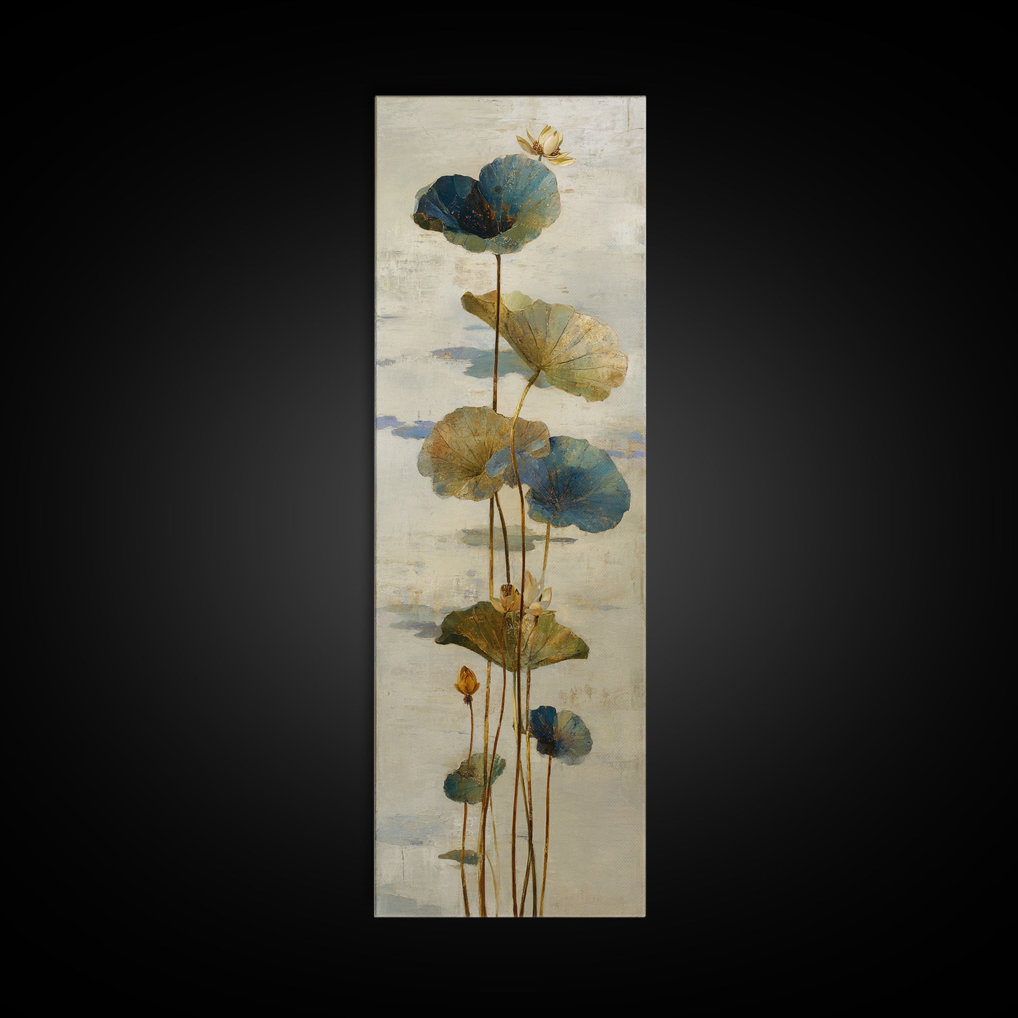 Water Lilies Floating on a Sunlit Pond Canvas Print, Impressionist Art, Minimalist Decor, Living Room Decor, Impression, IMP-1x3-13