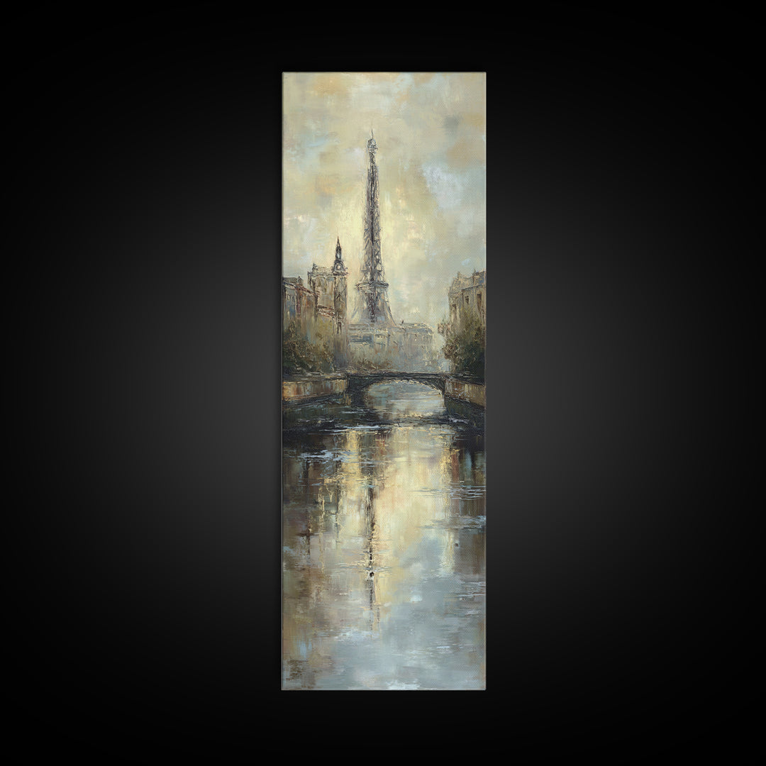 Paris Bridge Reflected Framed Canvas Print, Impressionist Art, Farmhouse Decor, Living Room Decor, Fine Art, Impression, IMP-1x3-19