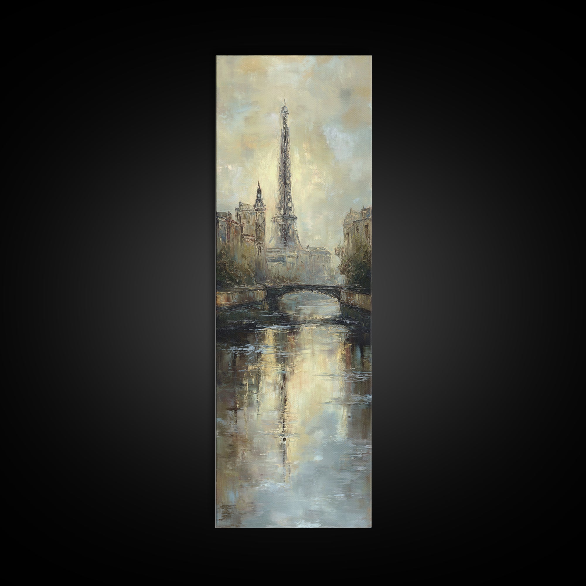 Paris Bridge Reflected Framed Canvas Print, Impressionist Art, Farmhouse Decor, Living Room Decor, Fine Art, Impression, IMP-1x3-19