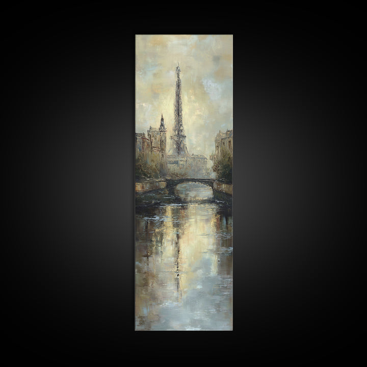 Paris Bridge Reflected Framed Canvas Print, Impressionist Art, Farmhouse Decor, Living Room Decor, Fine Art, Impression, IMP-1x3-19