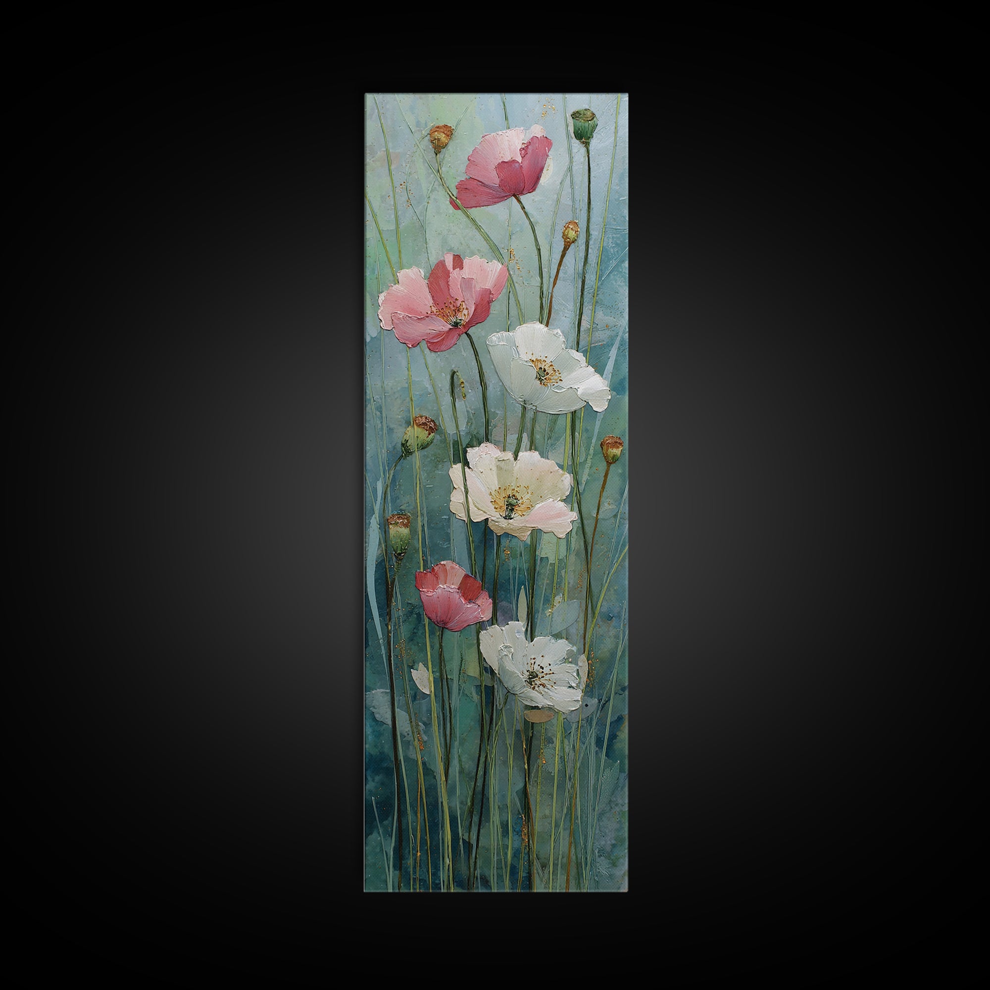 Poppies Blowing Through Green Grass Framed Canvas Print, Impressionist Art, Painting, Living Room Decor, Fine Art, Impression, IMP-1x3-24