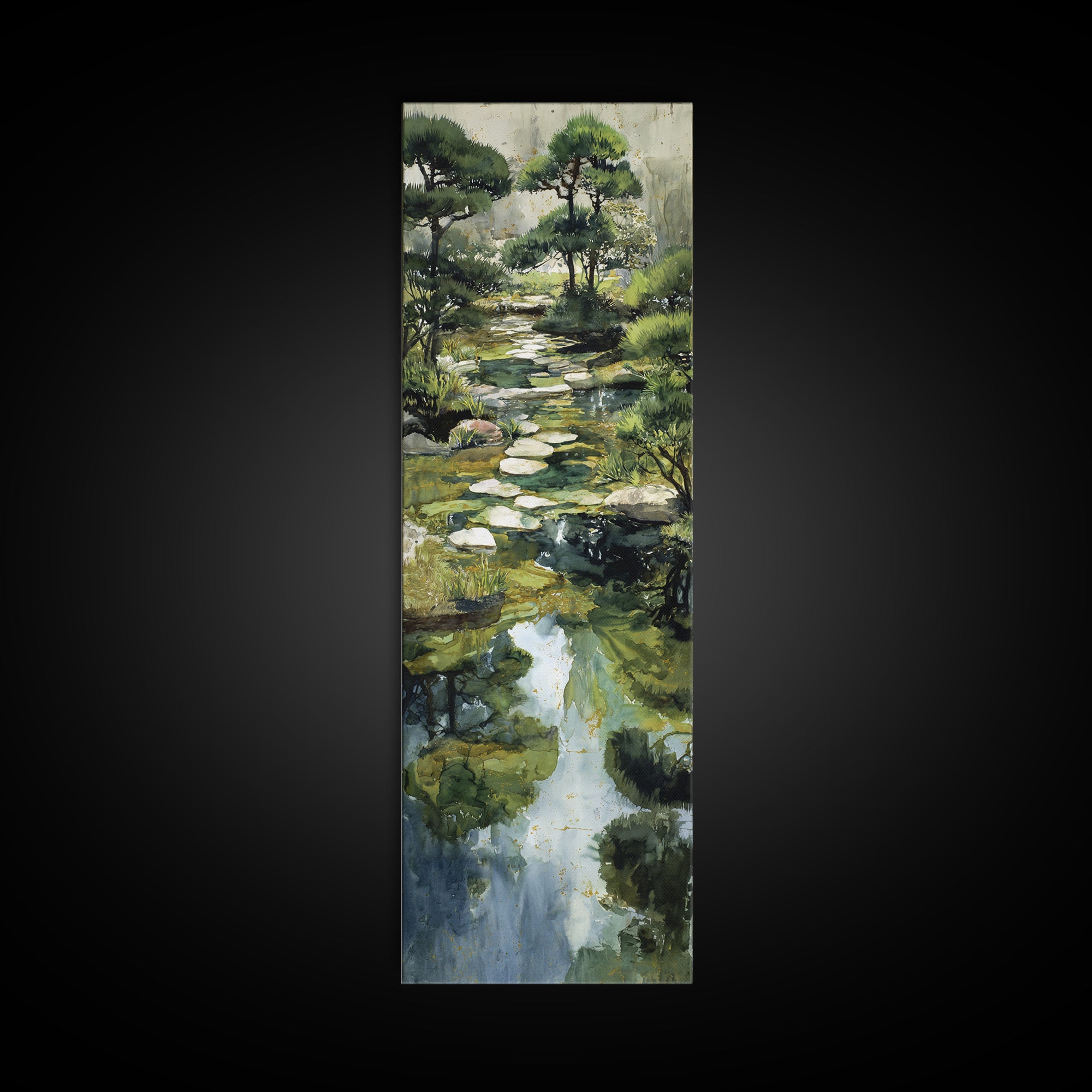 Water Garden Bridge Framed Canvas Print, Impressionist Art, Living Room Art, Living Room Decor, Watercolor Art, Impression, IMP-1x3-30