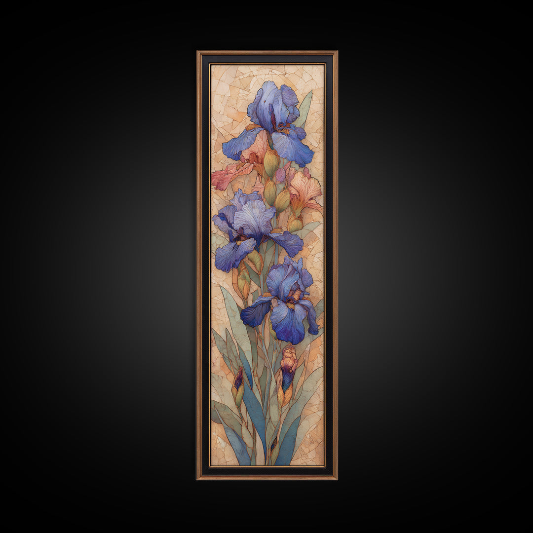 Iris Garden with Blue Violet Strokes Canvas Print, Impressionist Art, Living Room Decor, Watercolor Art, Impression, IMP-1x3-32