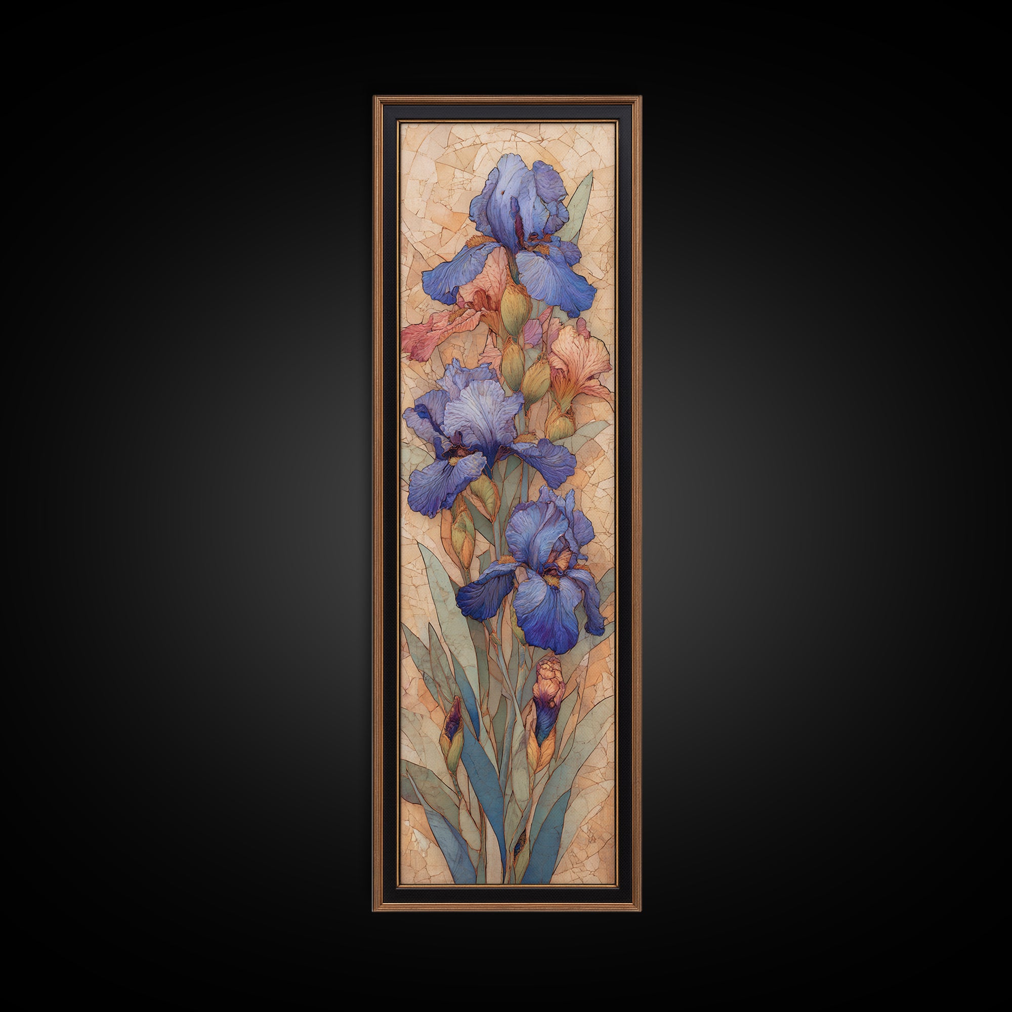 Iris Garden with Blue Violet Strokes Canvas Print, Impressionist Art, Living Room Decor, Watercolor Art, Impression, IMP-1x3-32
