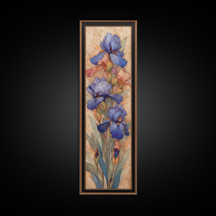 Iris Garden with Blue Violet Strokes Canvas Print, Impressionist Art, Living Room Decor, Watercolor Art, Impression, IMP-1x3-32