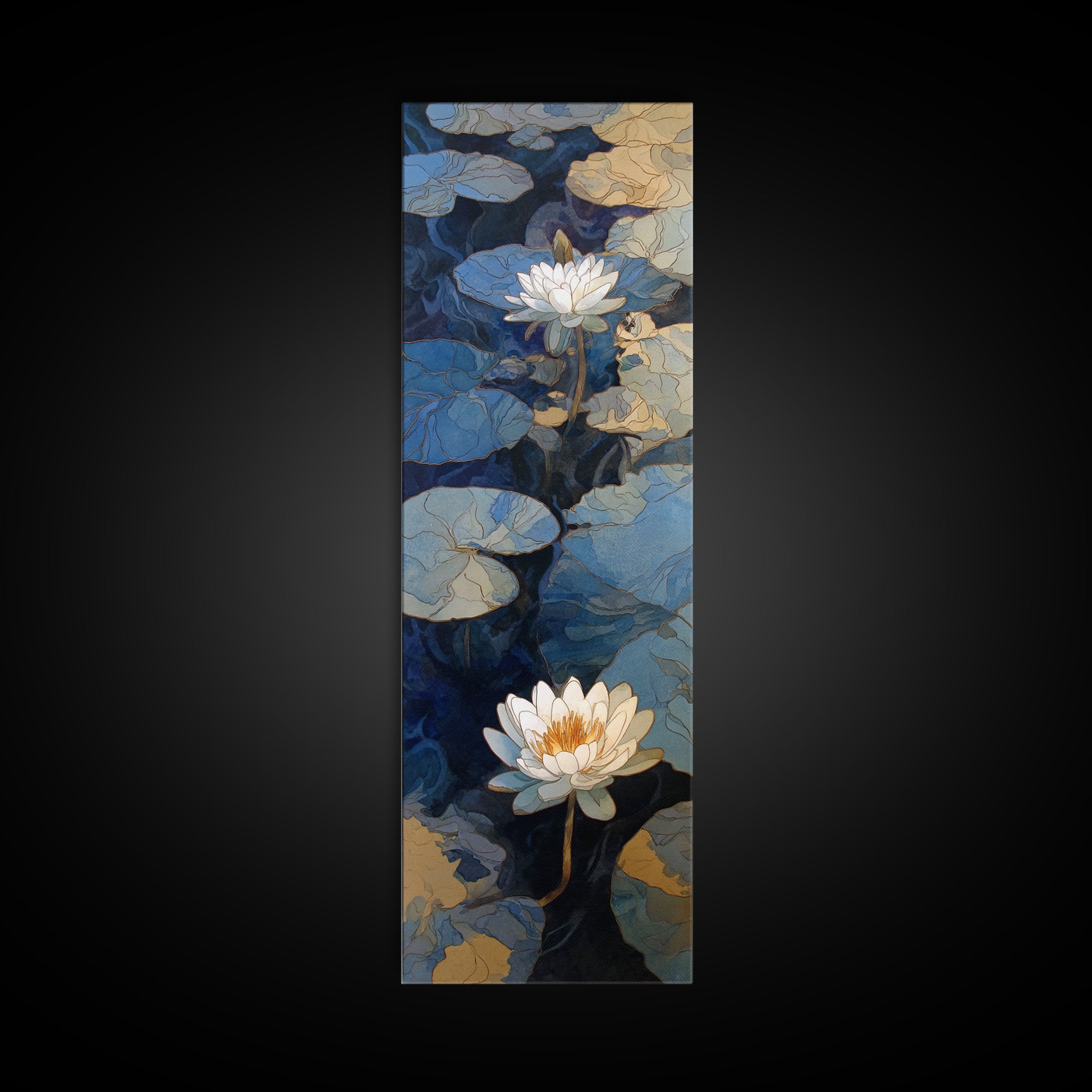 Water Lilies Floating on a Sunlit Pond Canvas Print, Impressionist Art, Minimalist Decor, Living Room Decor, Impression, IMP-1x3-37