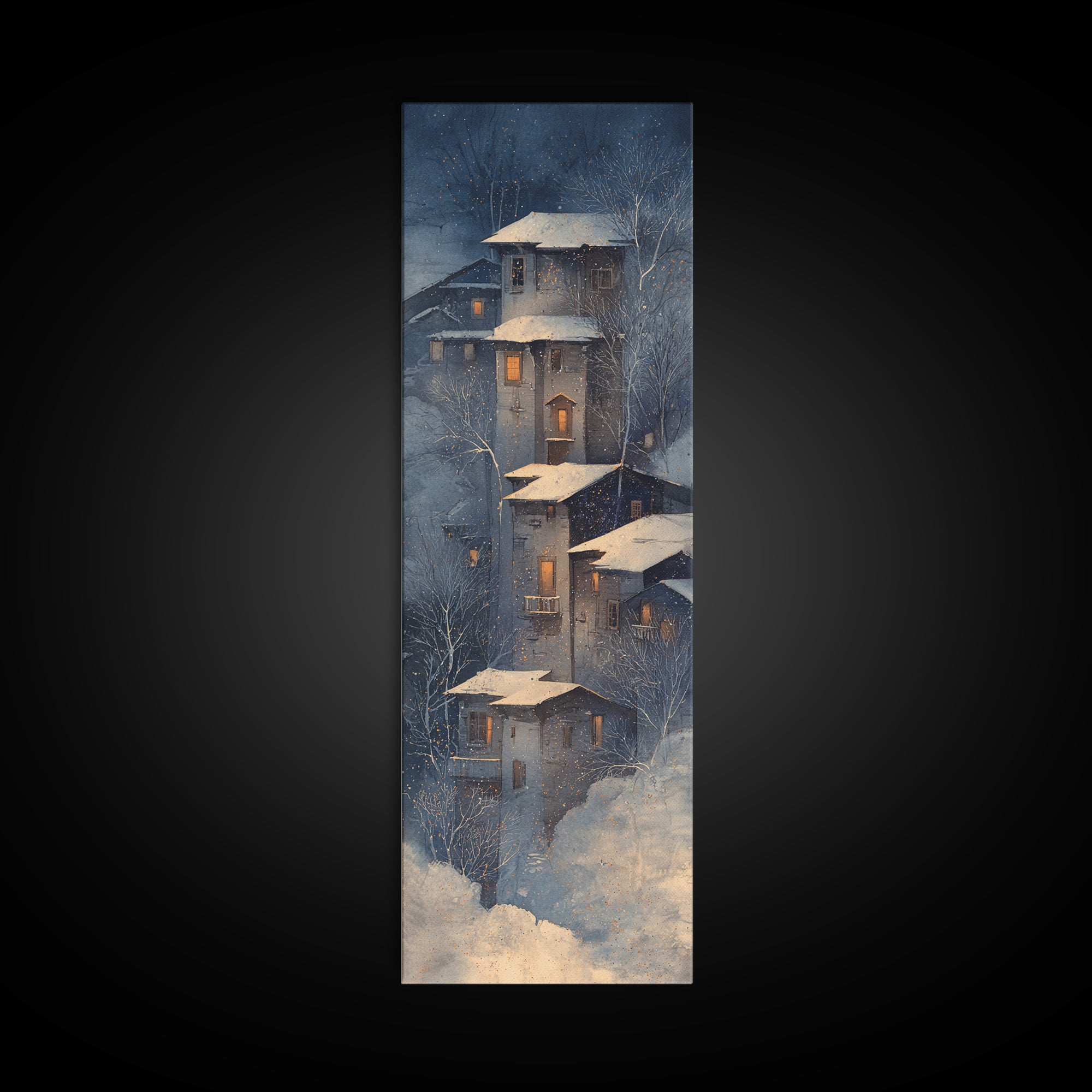 Snowy Village with Warm Glowing Windows Canvas Print, Impressionist Art, Modern Decor, Living Room Decor, Fine Art, Impression, IMP-1x3-49