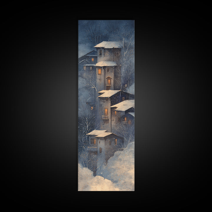 Snowy Village with Warm Glowing Windows Canvas Print, Impressionist Art, Modern Decor, Living Room Decor, Fine Art, Impression, IMP-1x3-49