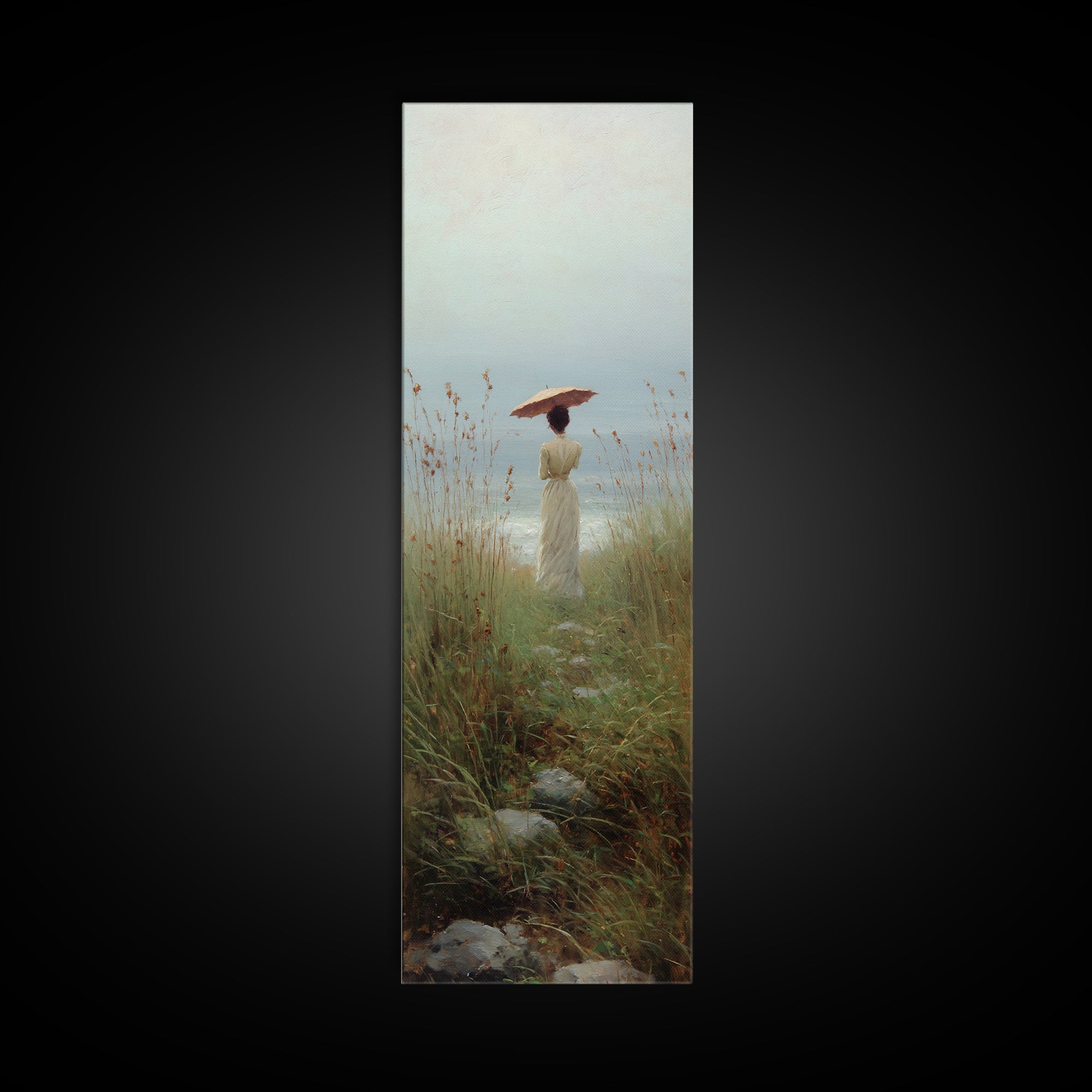 Woman with Parasol in Breezy Meadow Canvas Print, Impressionist Art, Living Room Art, Living Room Decor, Oil Painting, IMP-1x3-63