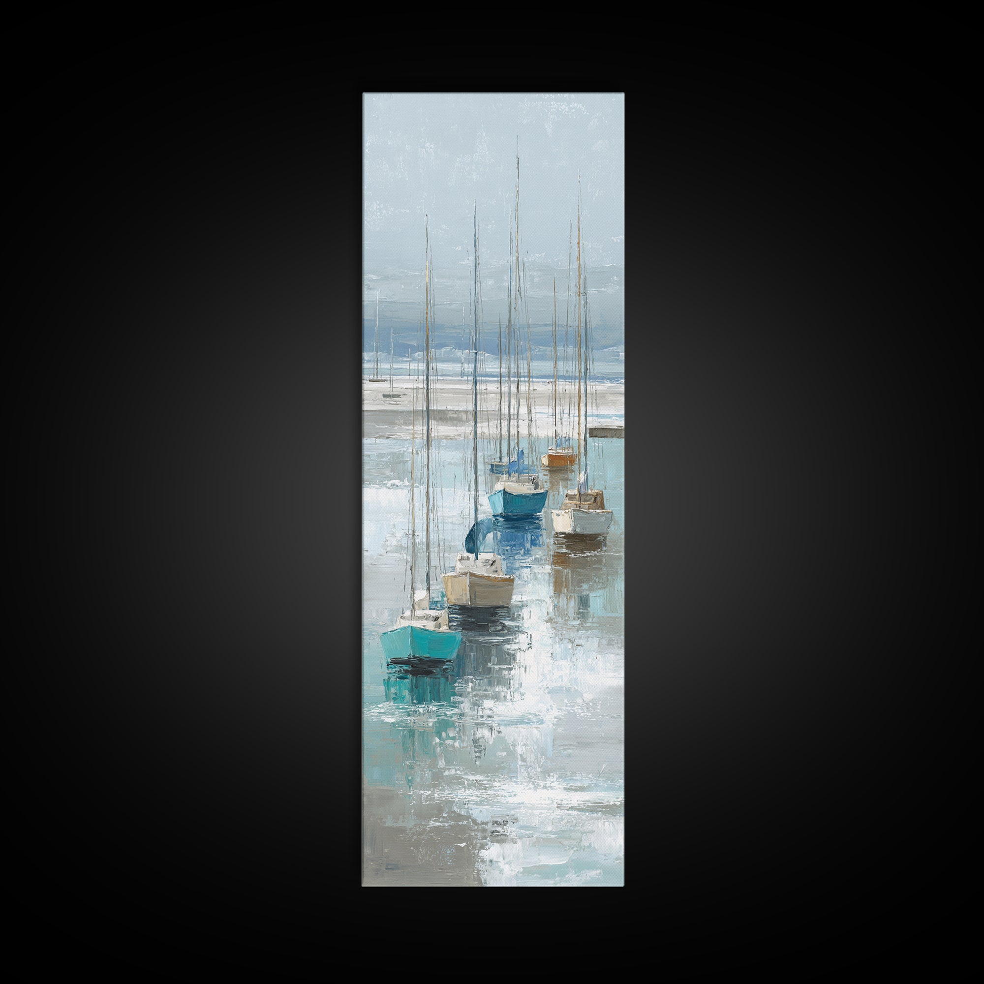 Sailboats on a Bright Sparkling Harbor Framed Canvas Print, Impressionist Art, Wall Art, Living Room Decor, Oil Painting, IMP-1x3-69