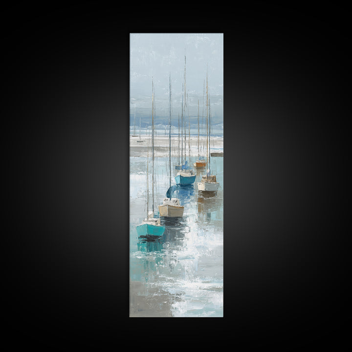 Sailboats on a Bright Sparkling Harbor Framed Canvas Print, Impressionist Art, Wall Art, Living Room Decor, Oil Painting, IMP-1x3-69