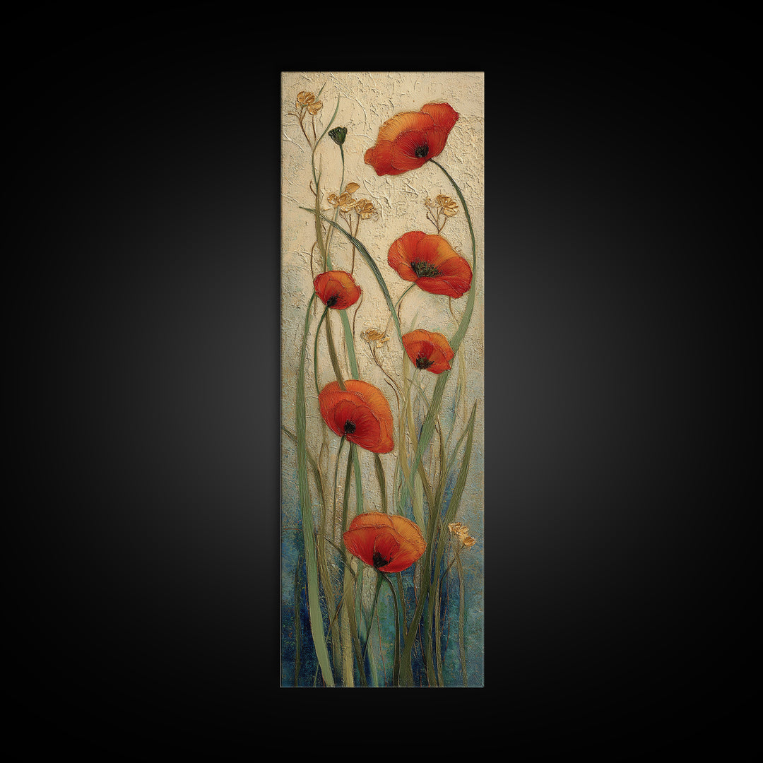 Poppies Blowing Through Green Grass Canvas Print, Impressionist Art, Abstract Painting, Living Room Decor, Fine Art, Impression, IMP-1x3-72