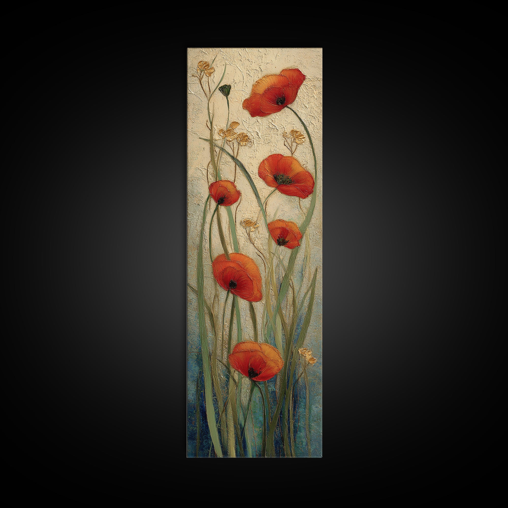 Poppies Blowing Through Green Grass Canvas Print, Impressionist Art, Abstract Painting, Living Room Decor, Fine Art, Impression, IMP-1x3-72