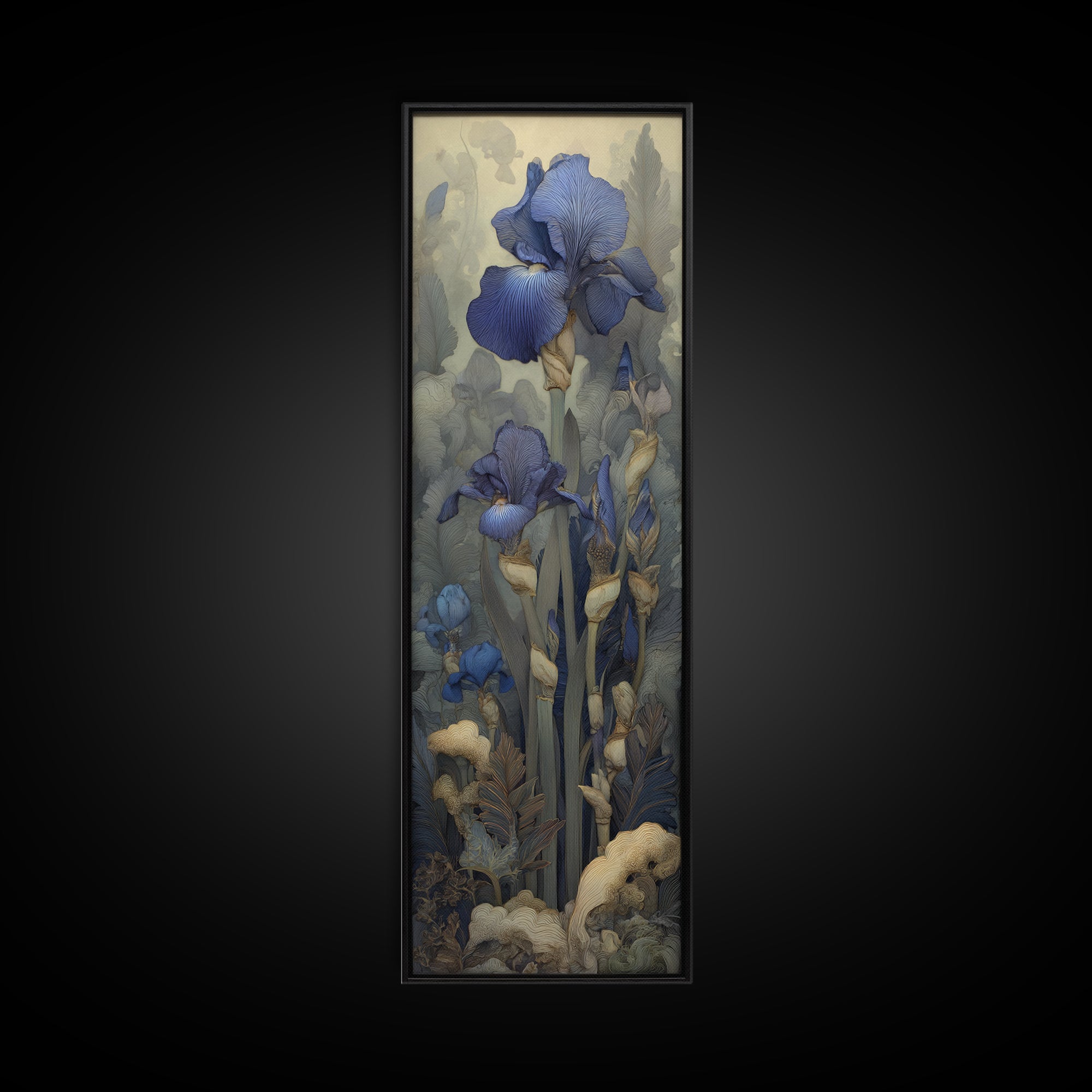 Iris Garden with Blue Violet Strokes Canvas Print, Impressionist Art, Contemporary Art, Living Room Decor, Impression, IMP-1x3-8