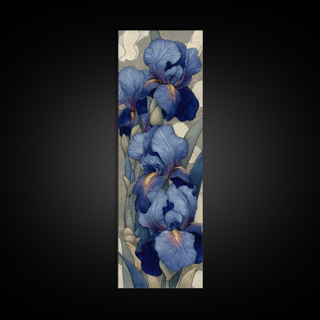 Iris Garden with Blue Violet Strokes Framed Canvas Print, Impressionist Art, Modern Art, Living Room Decor, Oil Painting, IMP-1x3-80
