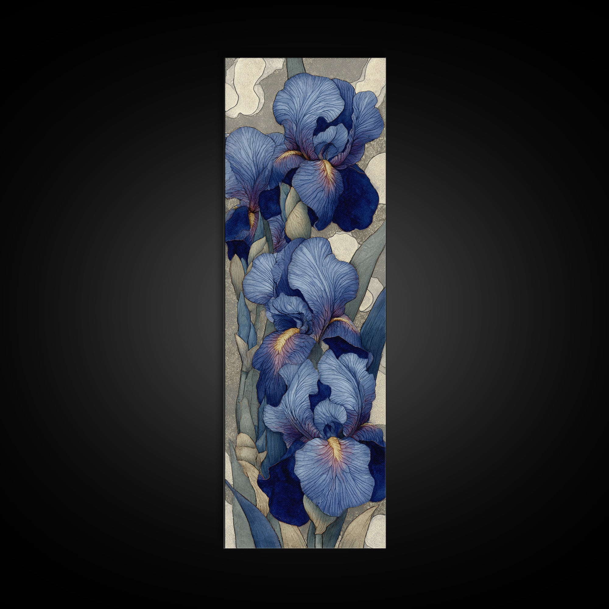 Iris Garden with Blue Violet Strokes Framed Canvas Print, Impressionist Art, Modern Art, Living Room Decor, Oil Painting, IMP-1x3-80