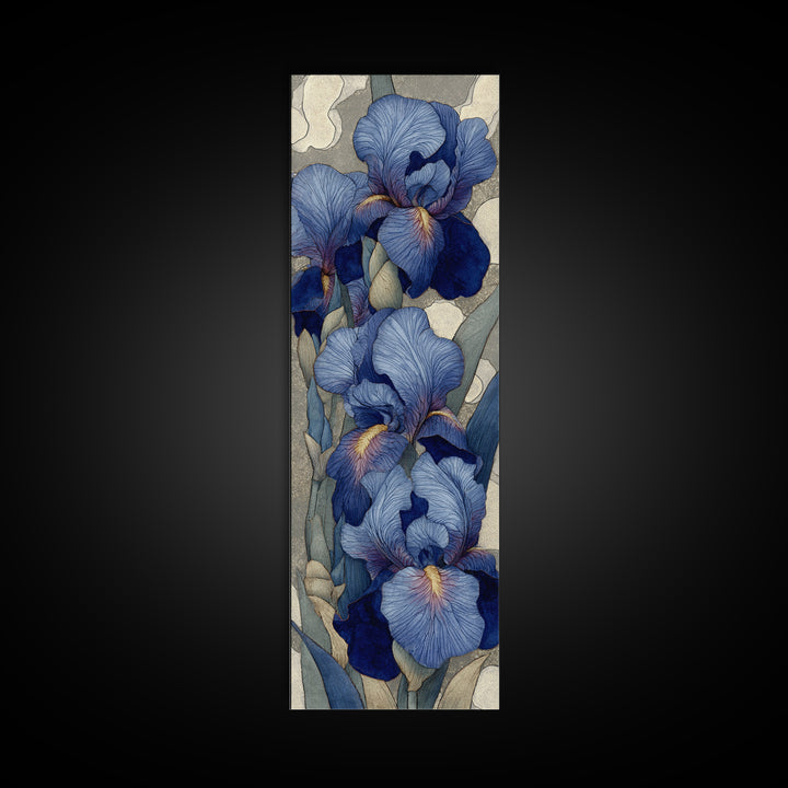 Iris Garden with Blue Violet Strokes Framed Canvas Print, Impressionist Art, Modern Art, Living Room Decor, Oil Painting, IMP-1x3-80