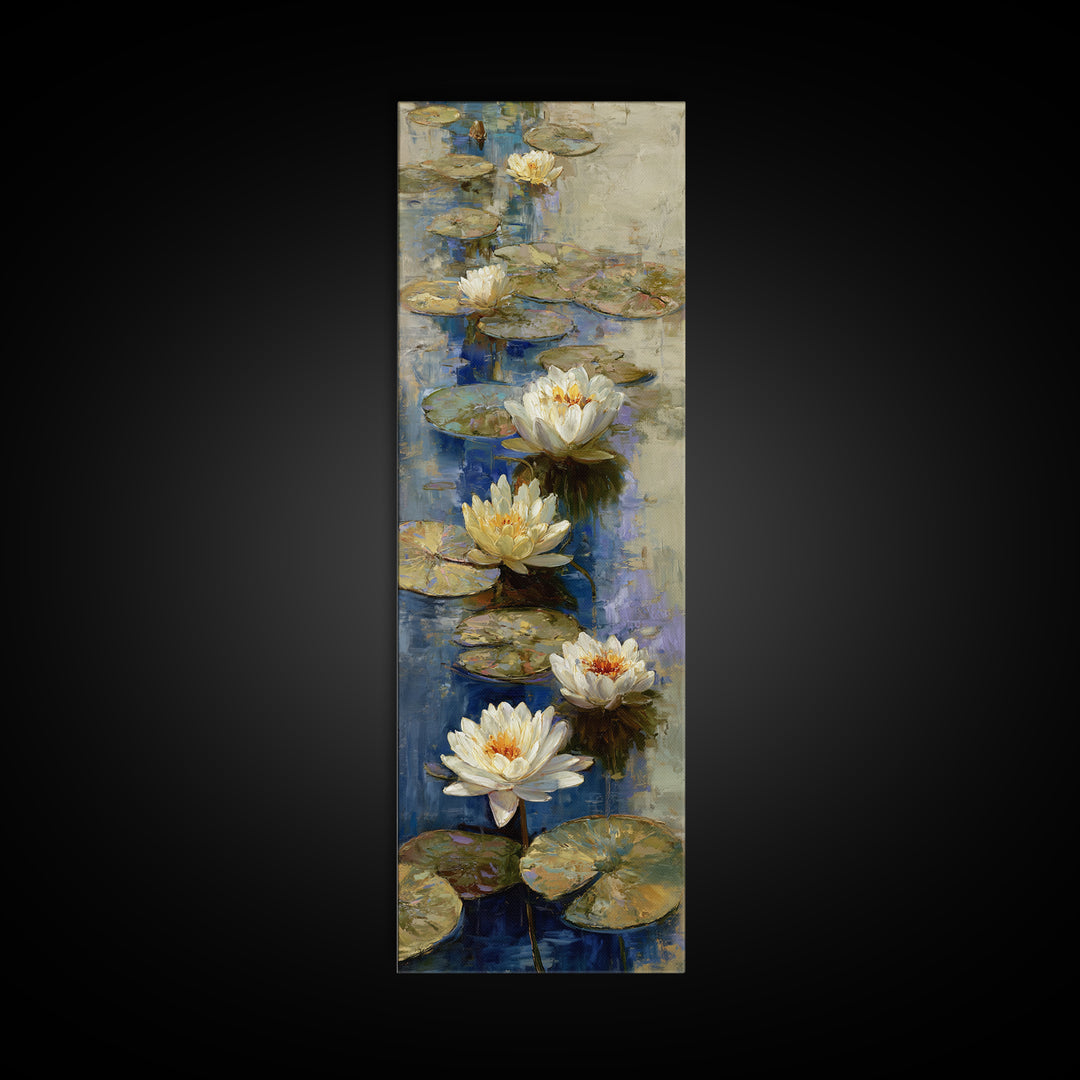 Water Lilies Floating on a Sunlit Pond Canvas Print, Impressionist Art, Bedroom Decor, Living Room Decor, Fine Art, Impression, IMP-1x3-85