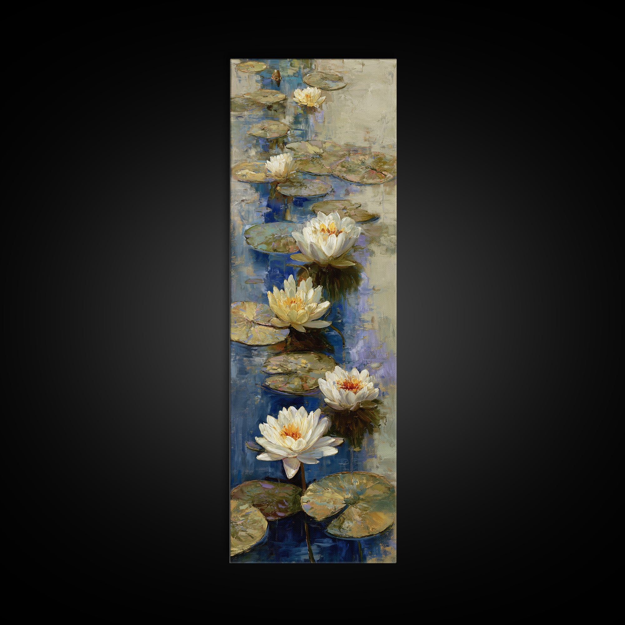 Water Lilies Floating on a Sunlit Pond Canvas Print, Impressionist Art, Bedroom Decor, Living Room Decor, Fine Art, Impression, IMP-1x3-85