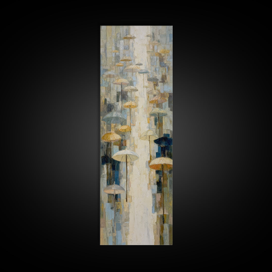 Rainy Boulevard with Umbrella Shapes Canvas Print, Impressionist Art, Luxury Decor, Living Room Decor, Abstract Art, Impression, IMP-1x3-9