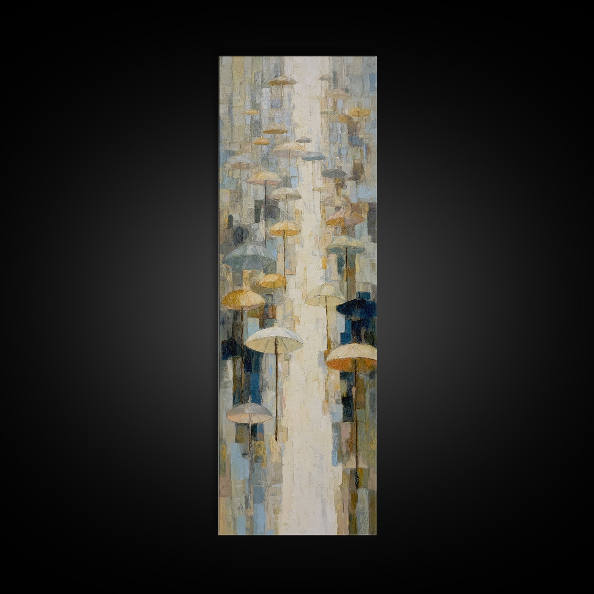 Rainy Boulevard with Umbrella Shapes Canvas Print, Impressionist Art, Luxury Decor, Living Room Decor, Abstract Art, Impression, IMP-1x3-9