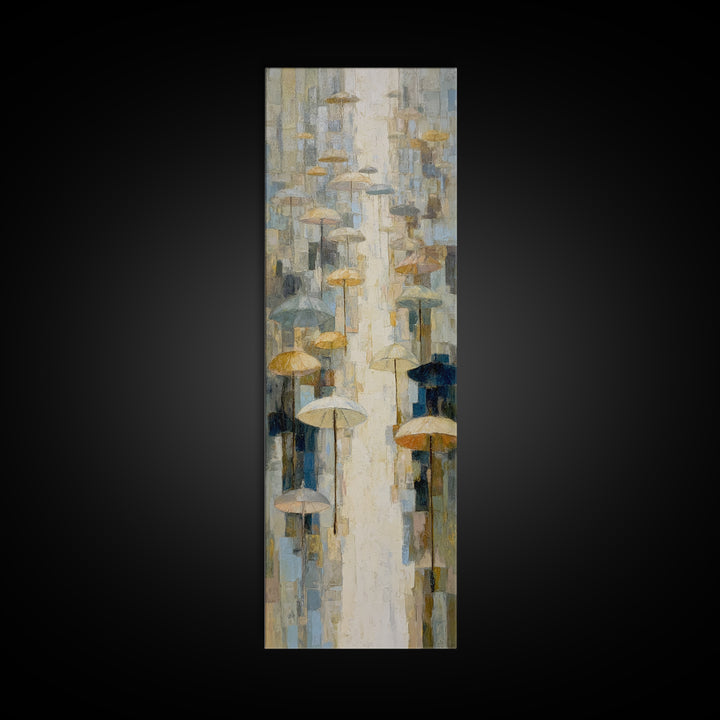 Rainy Boulevard with Umbrella Shapes Canvas Print, Impressionist Art, Luxury Decor, Living Room Decor, Abstract Art, Impression, IMP-1x3-9