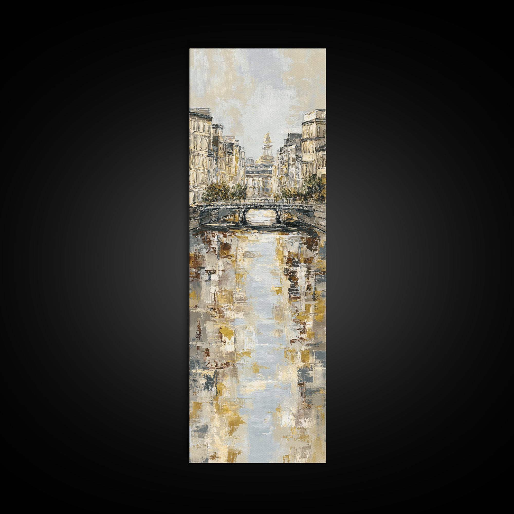 Paris Bridge Reflected Framed Canvas Print, Impressionist Art, Boho Decor, Living Room Decor, Oil Painting, Impression, IMP-1x3-91
