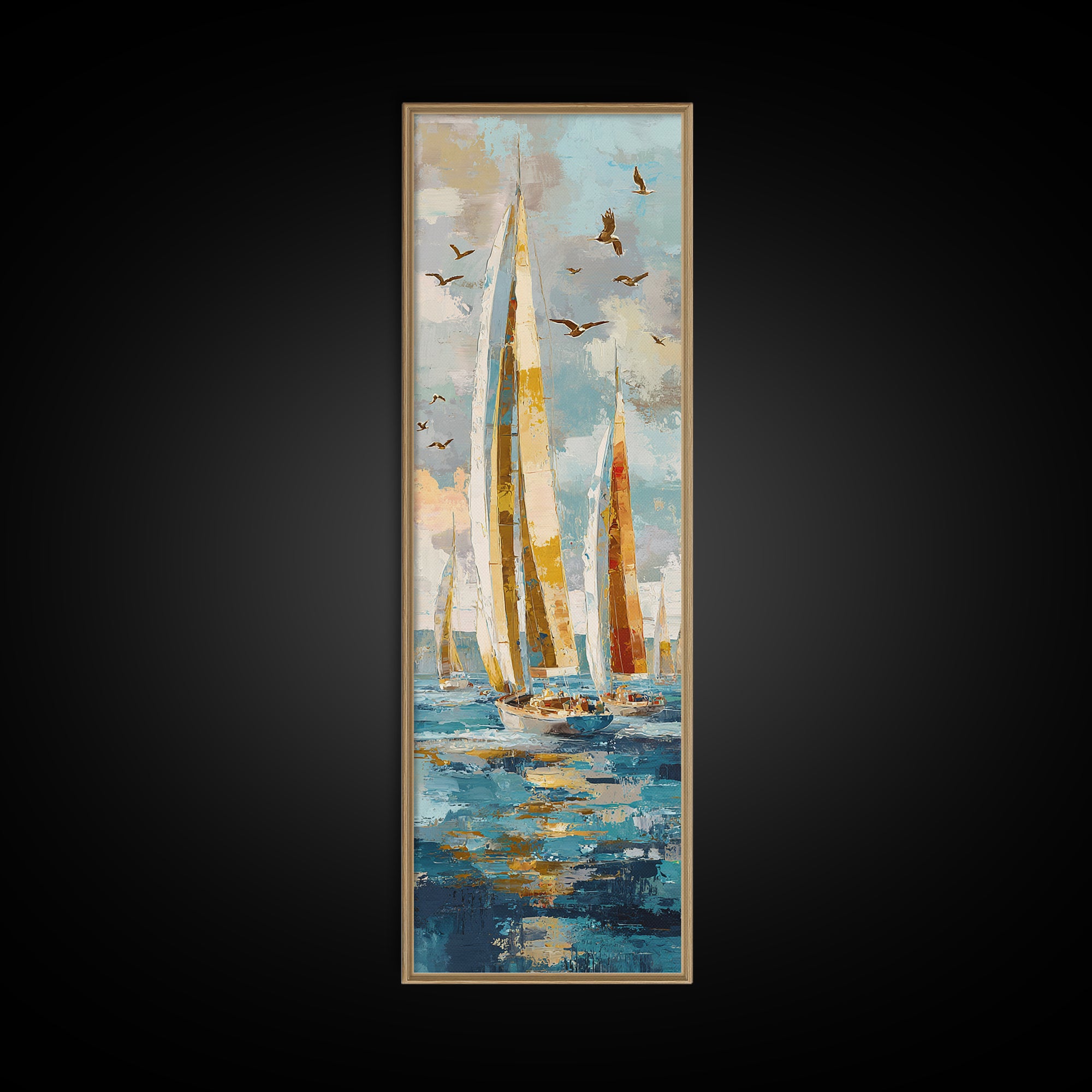 Sailboats on a Bright Sparkling Harbor Canvas Print, Impressionist Art, Original Painting, Living Room Decor, Impression, IMP-1x3-93