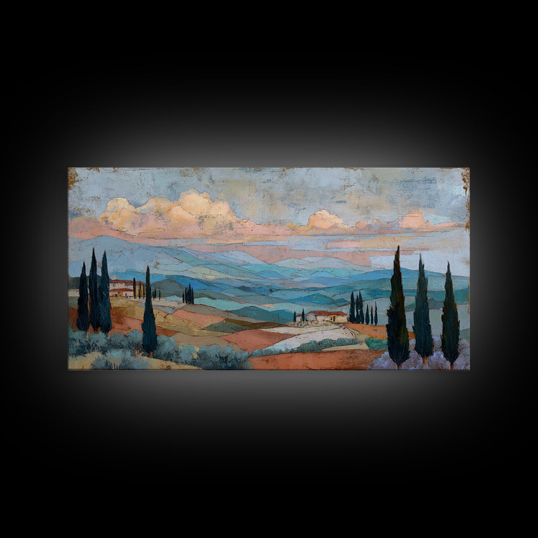 Sunset over Lavender Field Framed Canvas Print, Impressionist Art, Contemporary Art, Living Room Decor, Fine Art, Impression, IMP-2x1-10