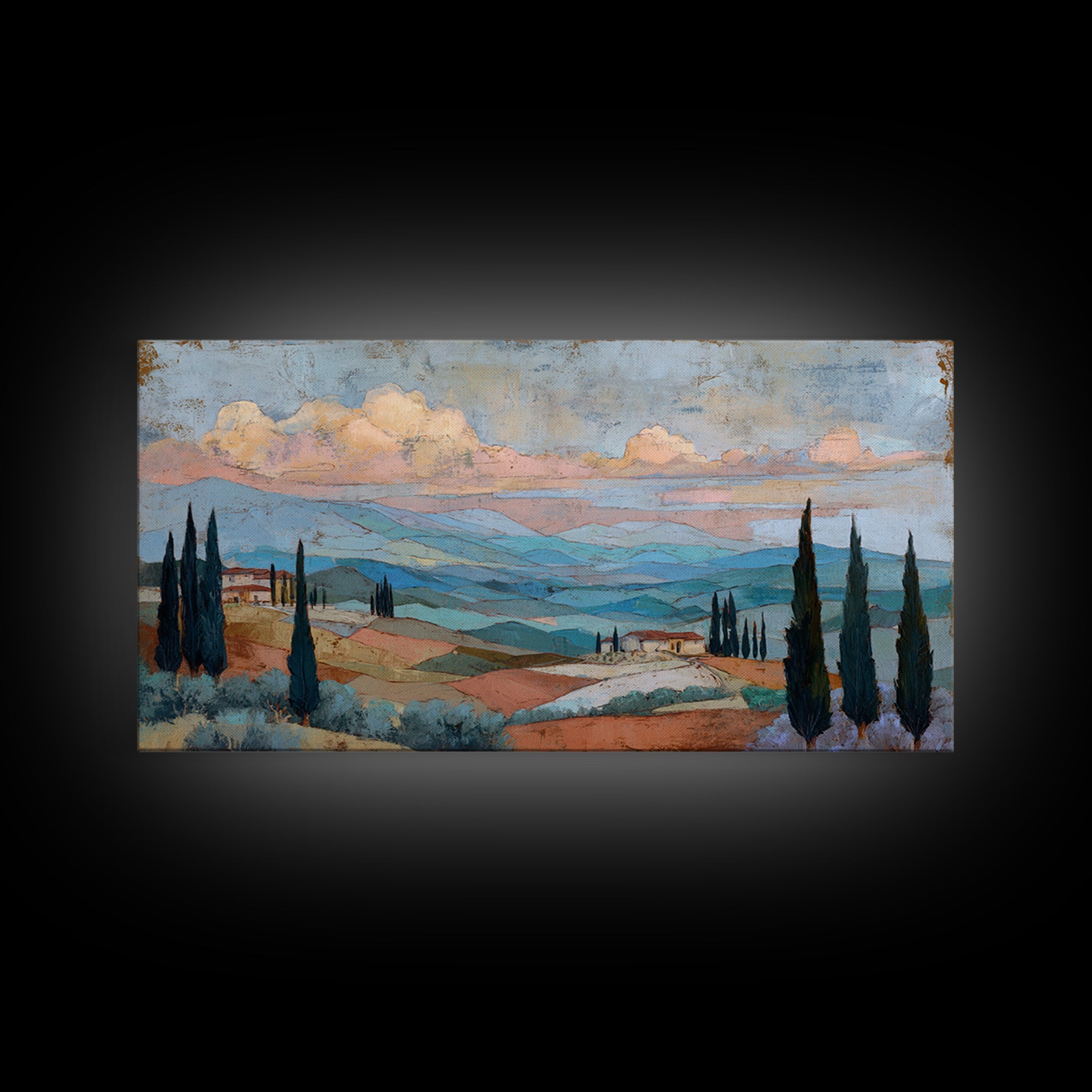 Sunset over Lavender Field Framed Canvas Print, Impressionist Art, Contemporary Art, Living Room Decor, Fine Art, Impression, IMP-2x1-10