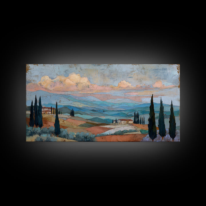 Sunset over Lavender Field Framed Canvas Print, Impressionist Art, Contemporary Art, Living Room Decor, Fine Art, Impression, IMP-2x1-10