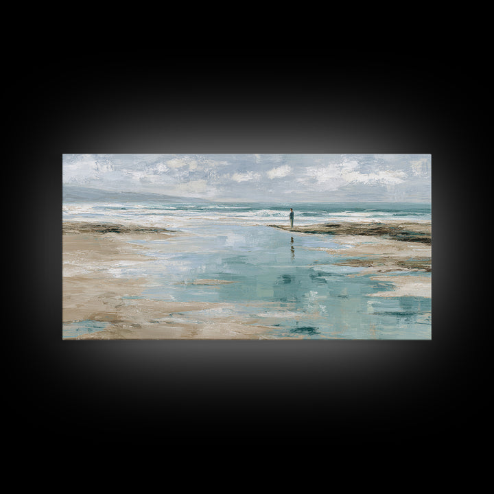 Coastal Beach Figures Framed Canvas Print, Impressionist Art, Home Decor, Living Room Decor, Impression, Horizontal Wall Art, IMP-2x1-15