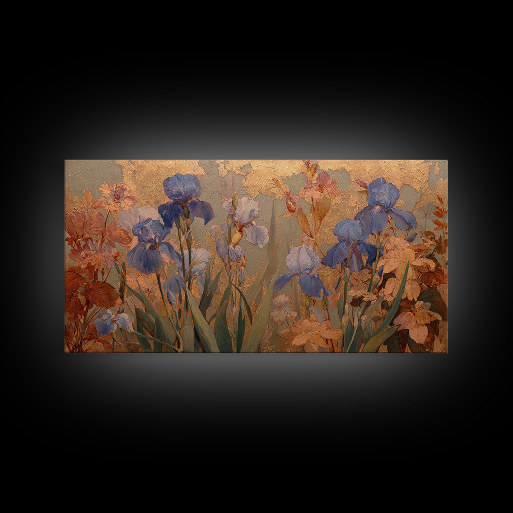 Iris Garden with Blue Violet Strokes Canvas Print, Impressionist Art, Fine Art Print, Living Room Decor, Impression, IMP-2x1-16