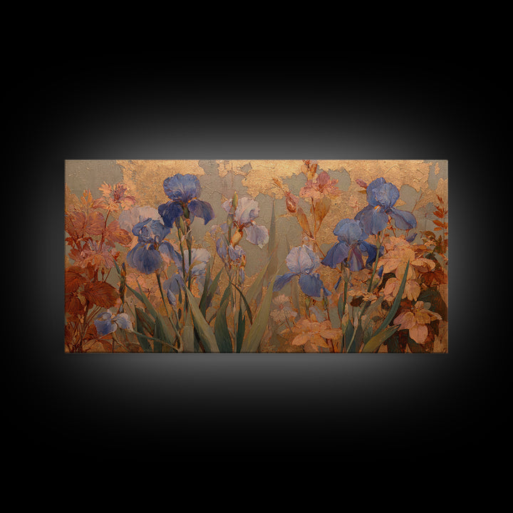 Iris Garden with Blue Violet Strokes Canvas Print, Impressionist Art, Fine Art Print, Living Room Decor, Impression, IMP-2x1-16