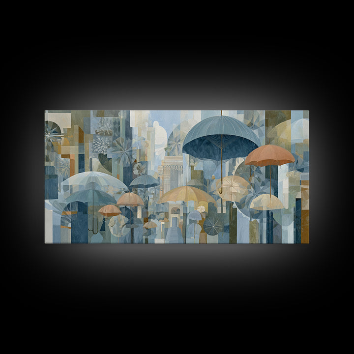 Rainy Boulevard with Umbrella Shapes Canvas Print, Impressionist Art, Living Room Decor, Abstract Art, Impression, IMP-2x1-17