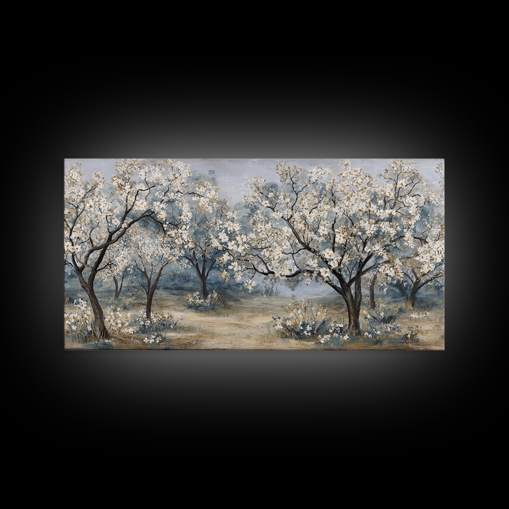 Spring Orchard with Blossoming Trees Canvas Print, Impressionist Art, Living Room Decor, Abstract Art, Impression, IMP-2x1-2