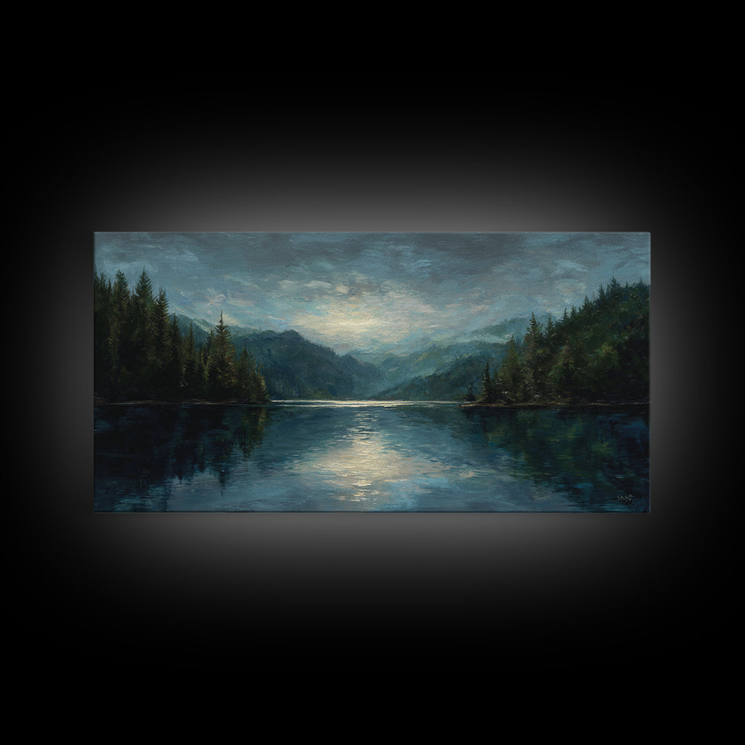 Mountain Lake with Sparkling Reflections Canvas Print, Impressionist Art, Statement Artwork, Living Room Decor, Impression, IMP-2x1-20
