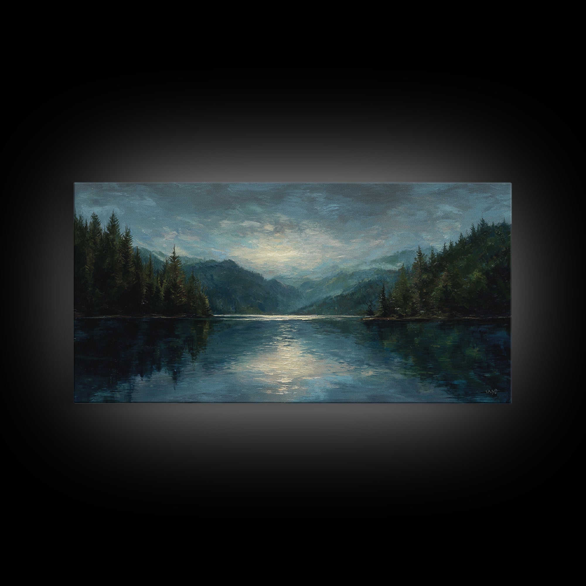 Mountain Lake with Sparkling Reflections Canvas Print, Impressionist Art, Statement Artwork, Living Room Decor, Impression, IMP-2x1-20