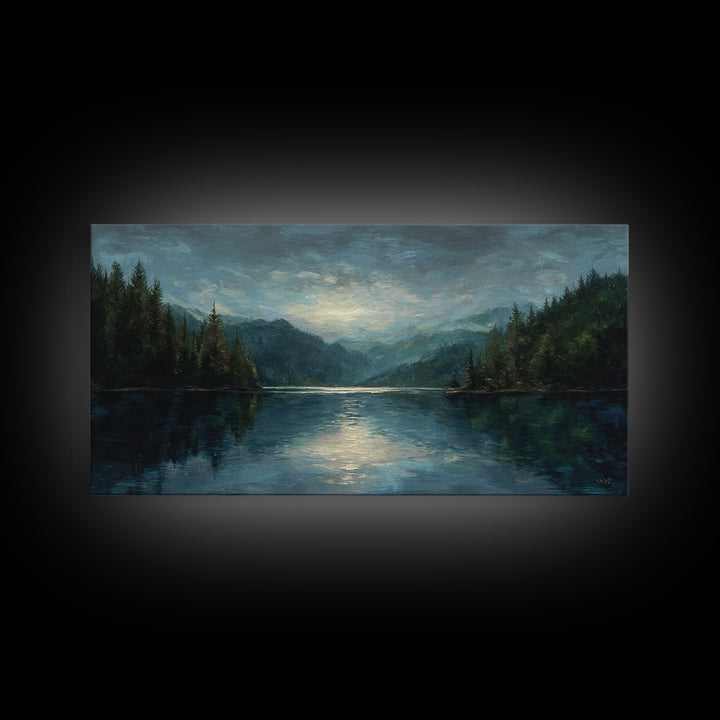 Mountain Lake with Sparkling Reflections Canvas Print, Impressionist Art, Statement Artwork, Living Room Decor, Impression, IMP-2x1-20