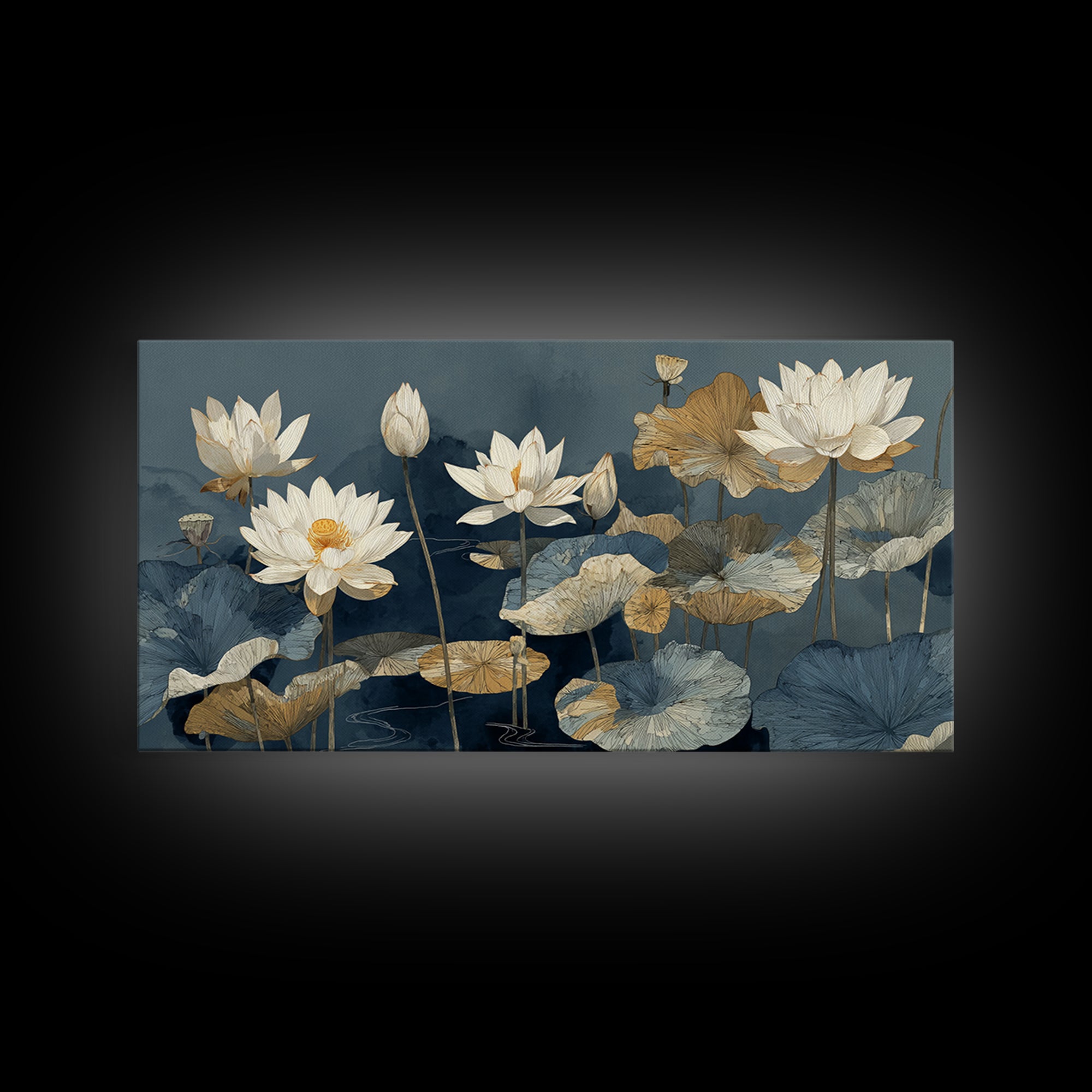 Water Lilies Floating on a Sunlit Pond Canvas Print, Impressionist Art, Oil Painting, Living Room Decor, Impression, IMP-2x1-21