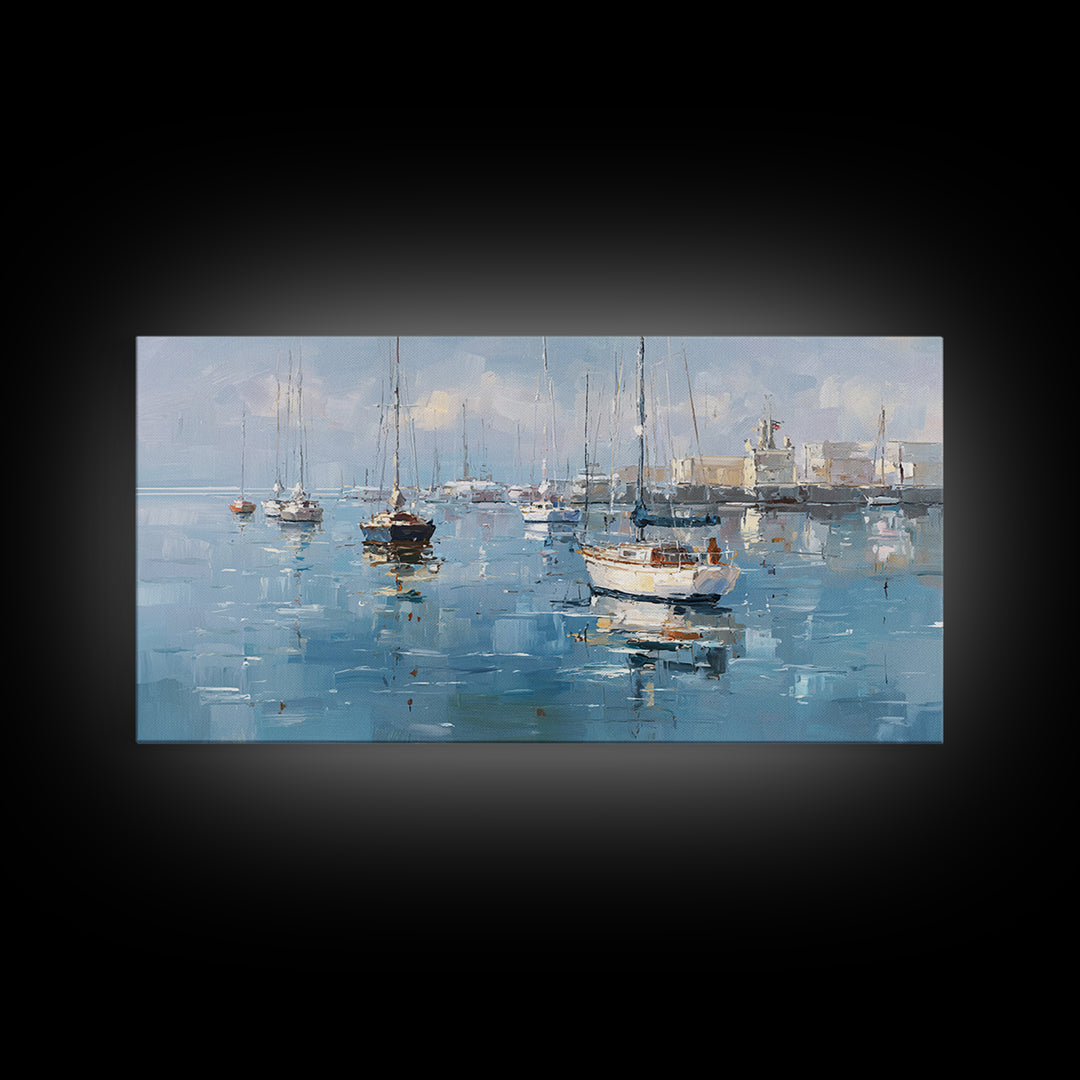 Sailboats on a Bright Sparkling Harbor Canvas Print, Impressionist Art, Original Art, Living Room Decor, Impression, IMP-2x1-29