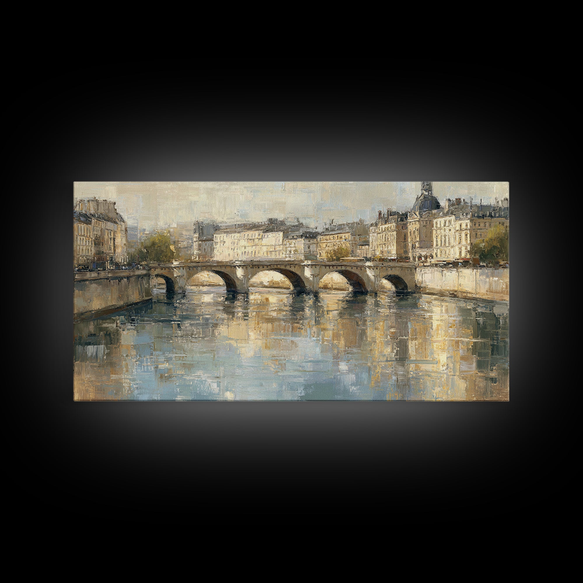 Paris Bridge Reflected Framed Canvas Print, Impressionist Art, Farmhouse Decor, Living Room Decor, Fine Art, Impression, IMP-2x1-3