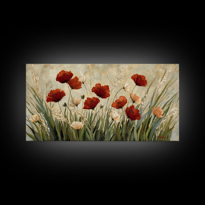 Poppies Blowing Through Green Grass Canvas Print, Impressionist Art, Wall Art, Living Room Decor, Oil Painting, Impression, IMP-2x1-32
