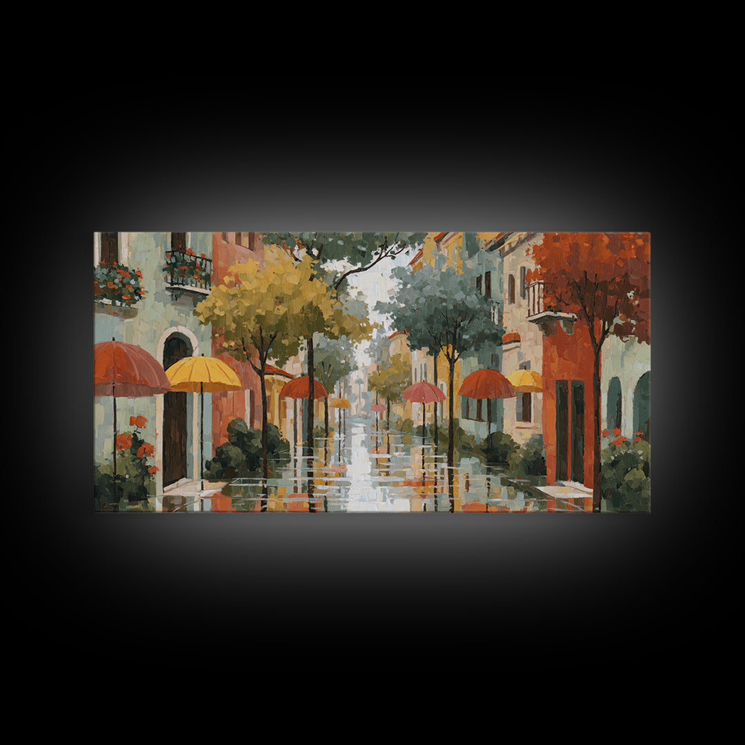 Rainy Boulevard with Umbrella Shapes Canvas Print, Impressionist Art, Living Room Decor, Abstract Art, Impression, IMP-2x1-41