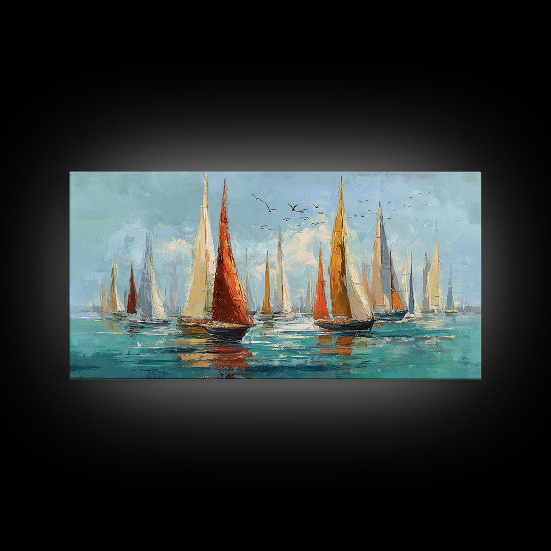 Sailboats on a Bright Sparkling Harbor Canvas Print, Impressionist Art, Original Art, Living Room Decor, Impression, IMP-2x1-5