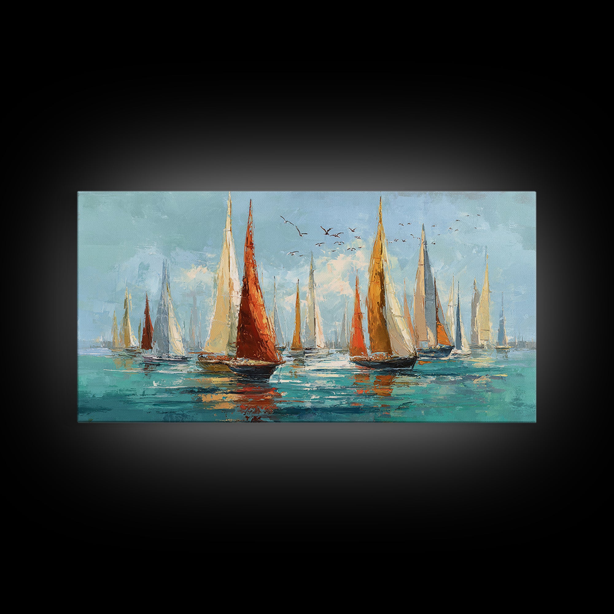 Sailboats on a Bright Sparkling Harbor Canvas Print, Impressionist Art, Original Art, Living Room Decor, Impression, IMP-2x1-5