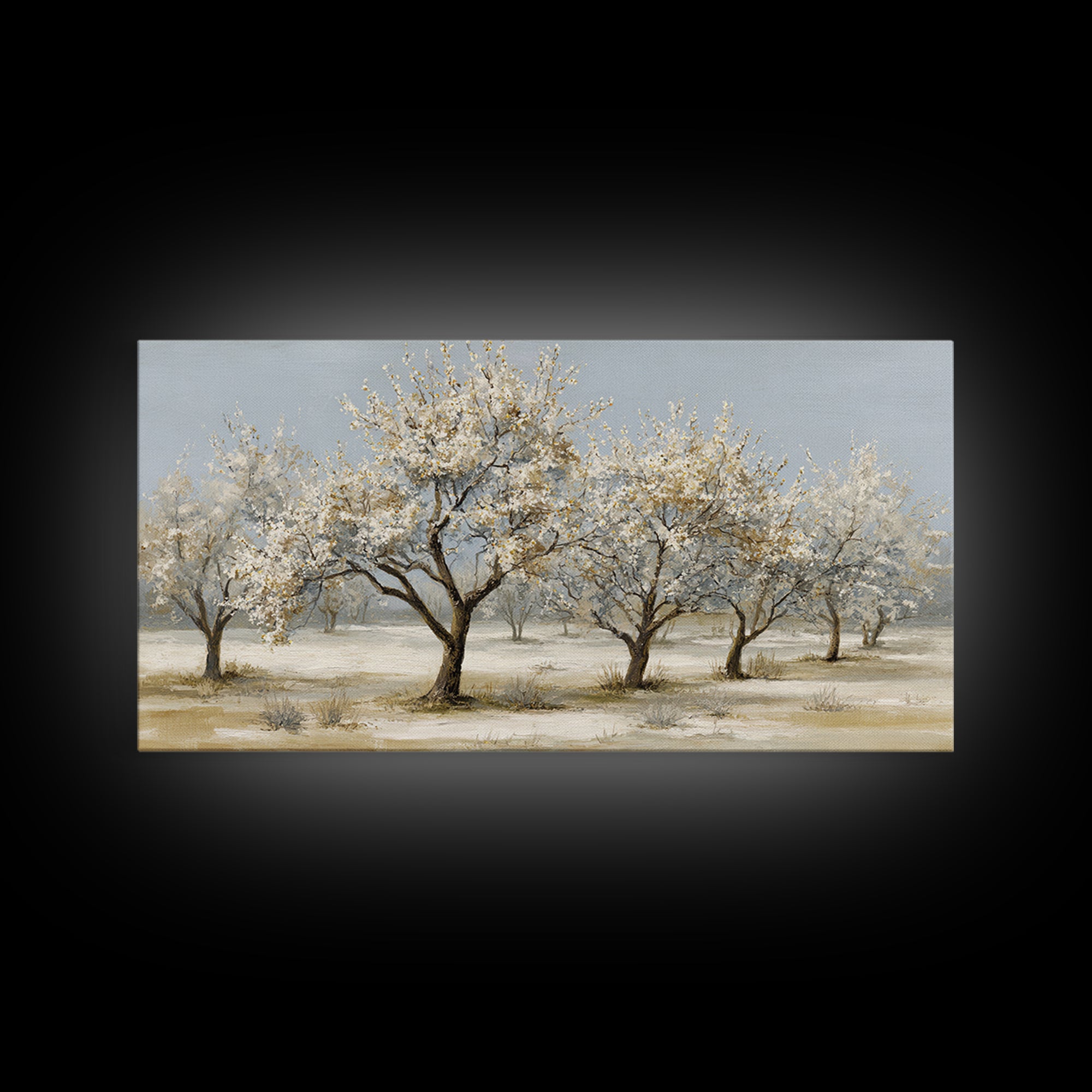 Spring Orchard with Blossoming Trees Framed Canvas Print, Impressionist Art, Painting, Living Room Decor, Fine Art, Impression, IMP-2x1-50