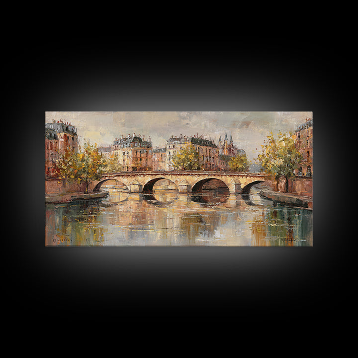 Paris Bridge Reflected Framed Canvas Print, Impressionist Art, Wall Art Framed, Living Room Decor, Watercolor Art, Impression, IMP-2x1-51